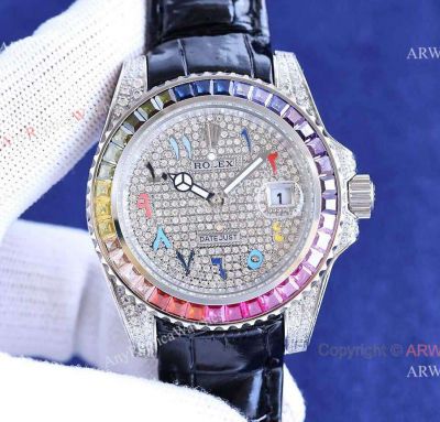 Copy Rolex Detejust II Special Edition 40mm Watch Iced out Diamond Rainbow Bezel 